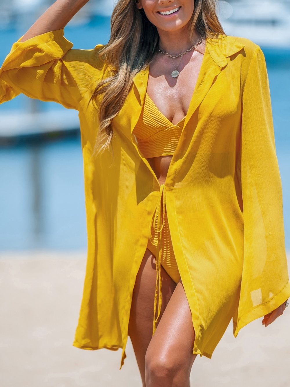 NWT Cupshe Sheer Yellow Chiffon Beach Cover-Up Size XLarge